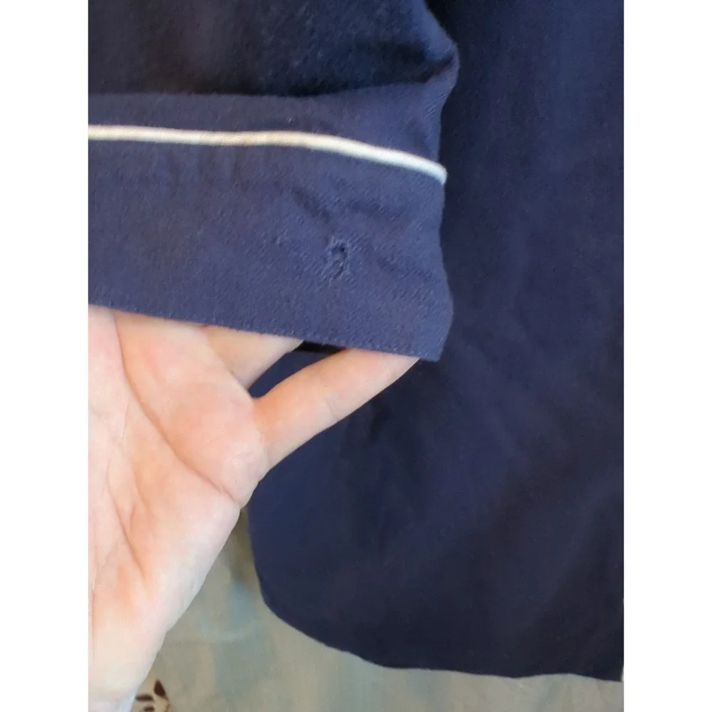 LL Bean Womens Classic Sleep Shirt XL Blue White Trim Pajamas Jersey Knit Lounge